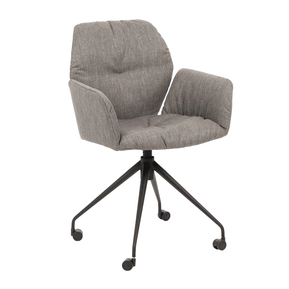 MOOD 99 M1312 – schräg von vorne, zeigt gepolsterten Sitzkomfort und modernes Fußkreuz mit Rollen