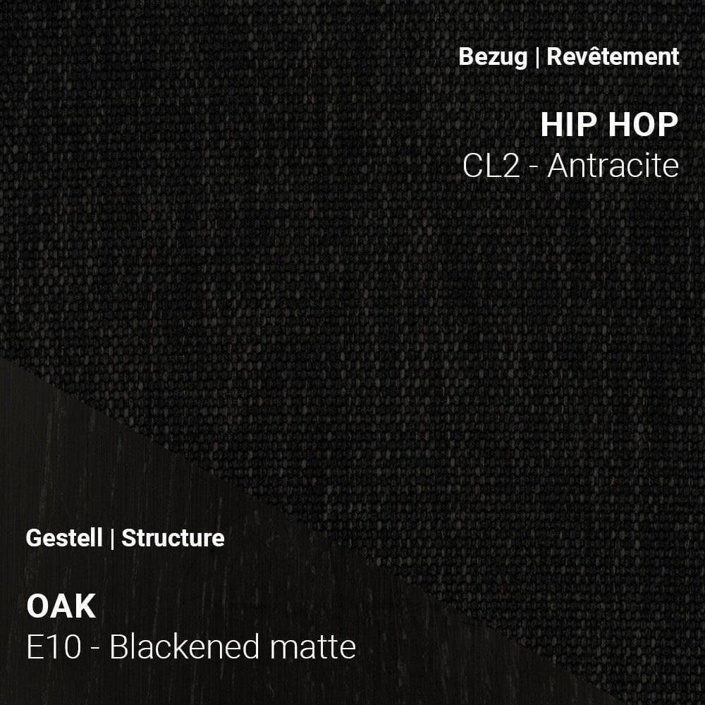 Mobitec Stuhl NEO C0452 mit Stoff Hip Hop CL2 Anthracite und Gestell Eiche Blackened Matte – modernes Grau auf dunklem Holz