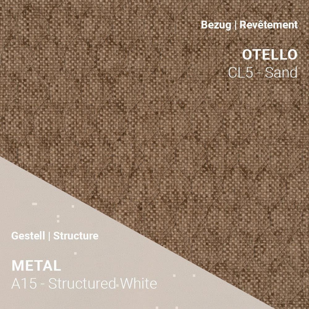 Stoff Otello CL5 Sand kombiniert mit Metallgestell A15 in strukturiertem Weiß