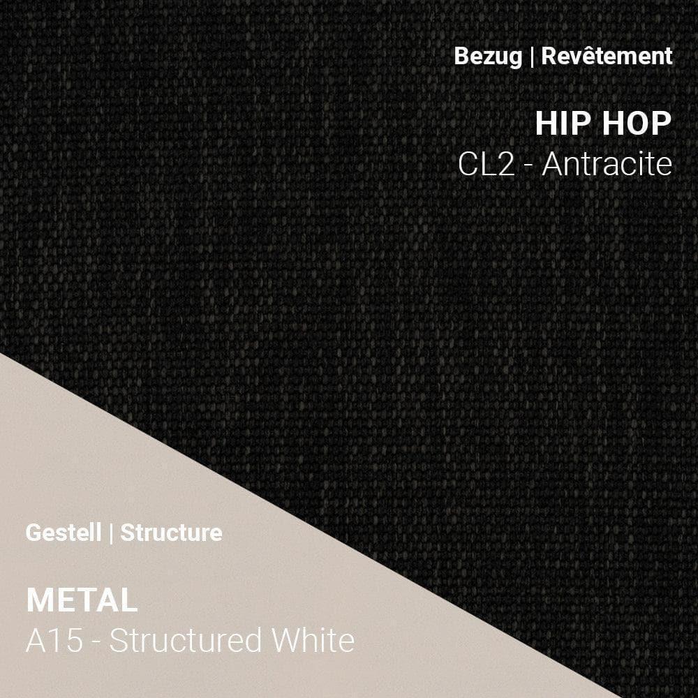 Stuhl PAMP C1010 mit Hip Hop CL2 Anthracite auf A15 Structured White Metallgestell