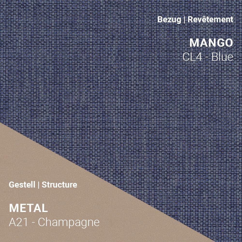 Stuhl PAMP C1010 mit Stoff Mango CL4 Blue und edlem Metallgestell A21 Champagne