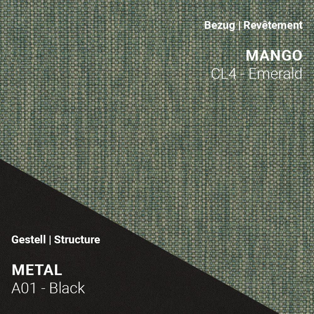 Stuhl PAMP C1010 mit Bezug Mango CL4 Emerald und schwarzem A01 Metallgestell