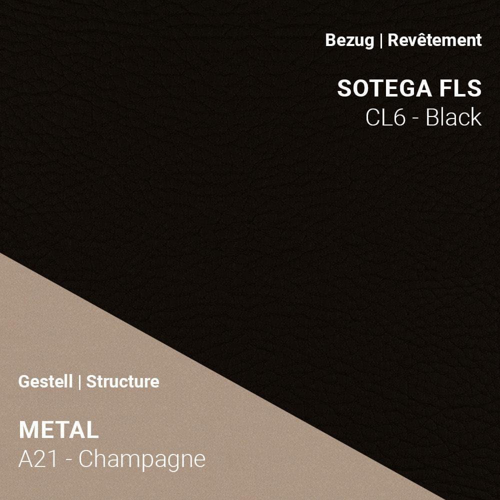 PAMP C1110 mit schwarzem Bezug Sotega FLS CL6 und Metallgestell A21 in Champagne-Finish