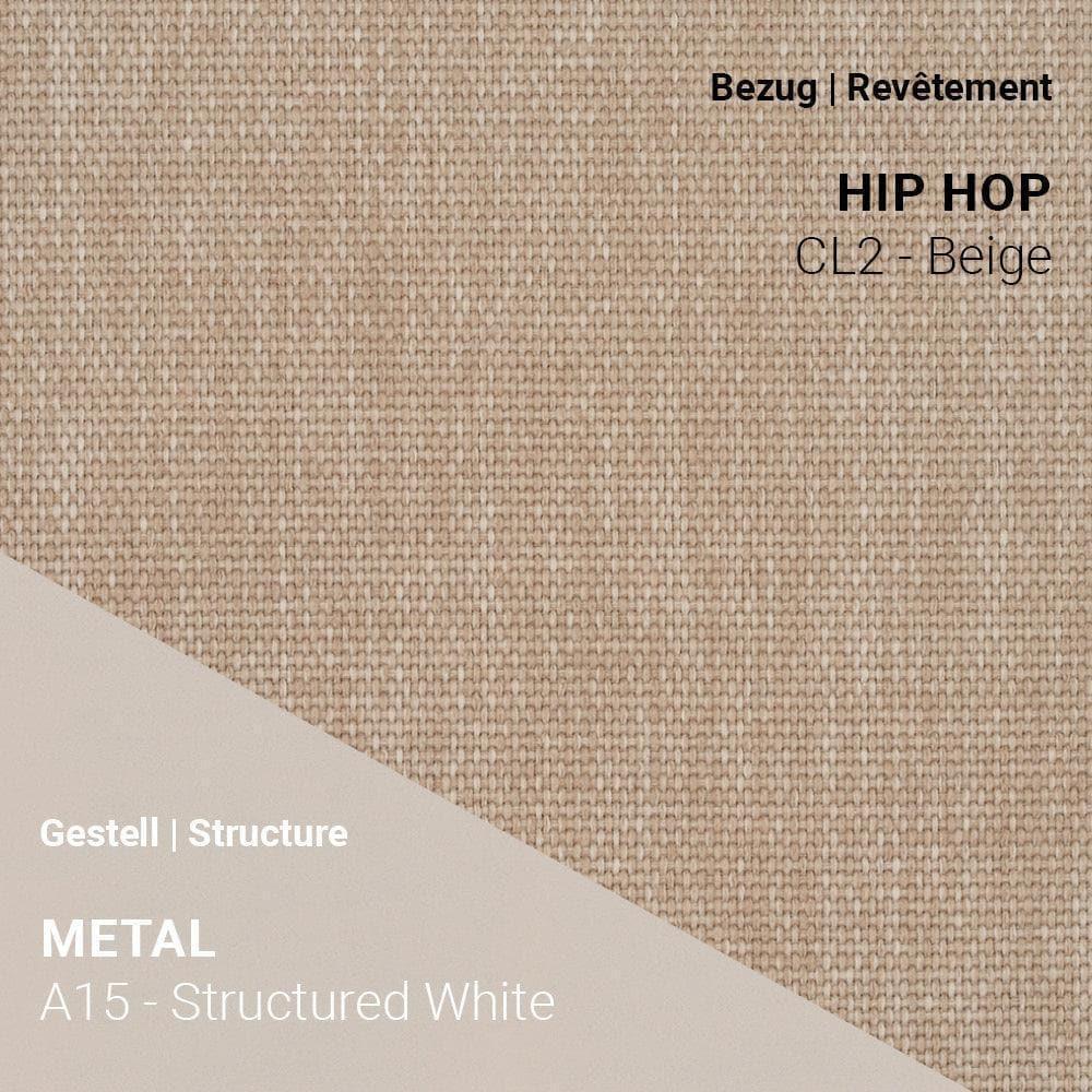 Heller Stoff Hip Hop CL2 Beige auf PAMP C1610 mit strukturiert weißem Gestell A15 – frisch und einladend