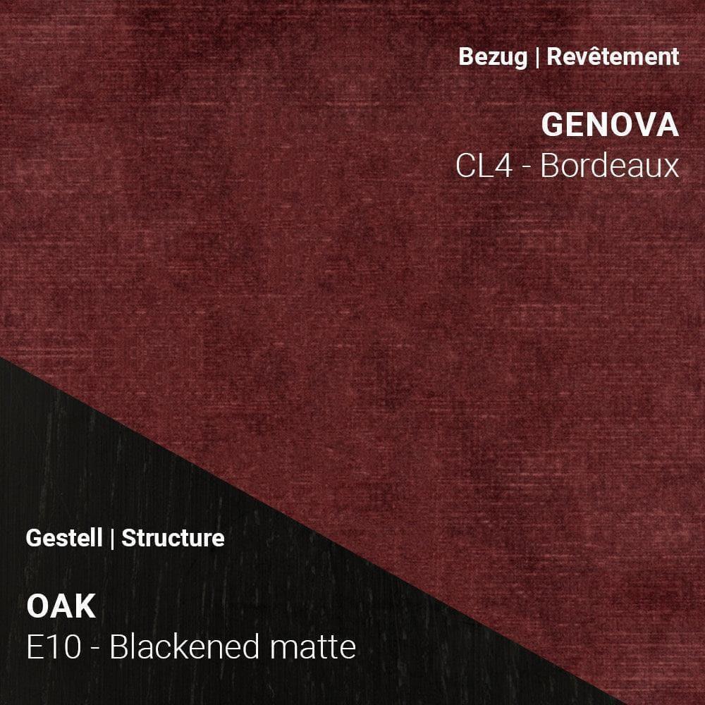 THALIA R0610 gepolstert mit Genova CL4 Bordeaux und dunklem Eiche-Gestell Blackened Matte (E10)