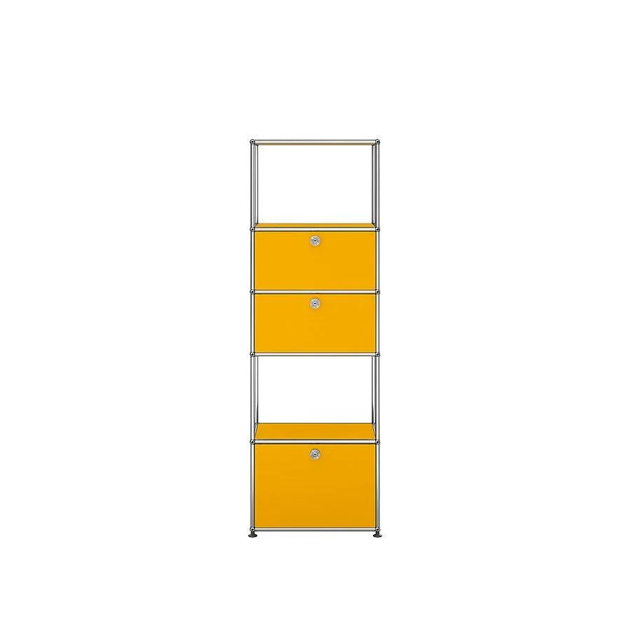 Goldgelbes Regal M52 von USM – modernes Farbmöbel mit modularer Aufteilung, ideal als Bücherregal oder Sideboard in kreativen Räumen