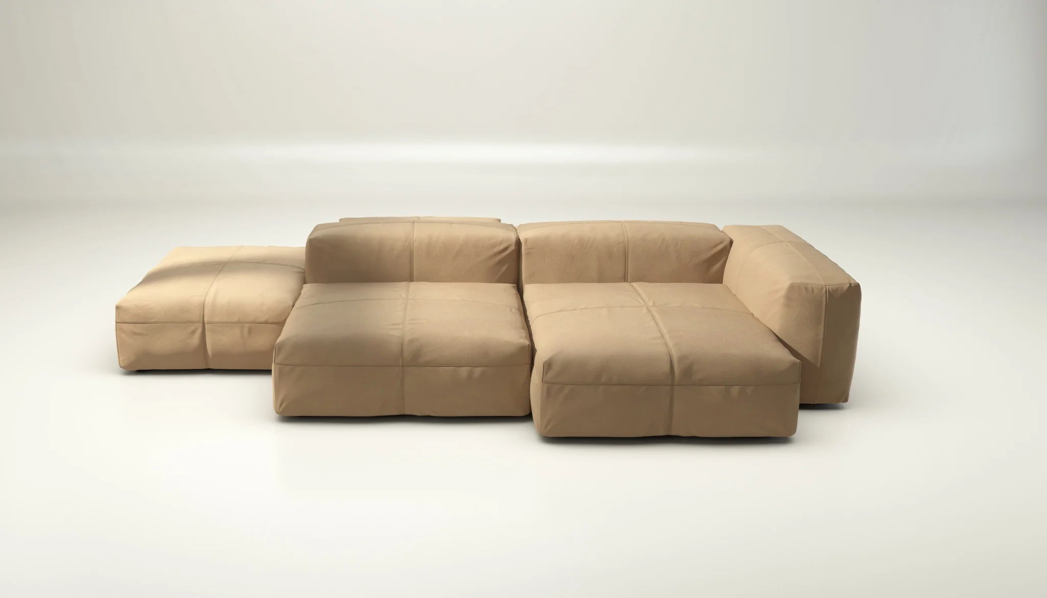 Sofa Set 09 in Leder Beige von Vetsak – helles Ledersofa mit sanfter Eleganz, ohne Kissen