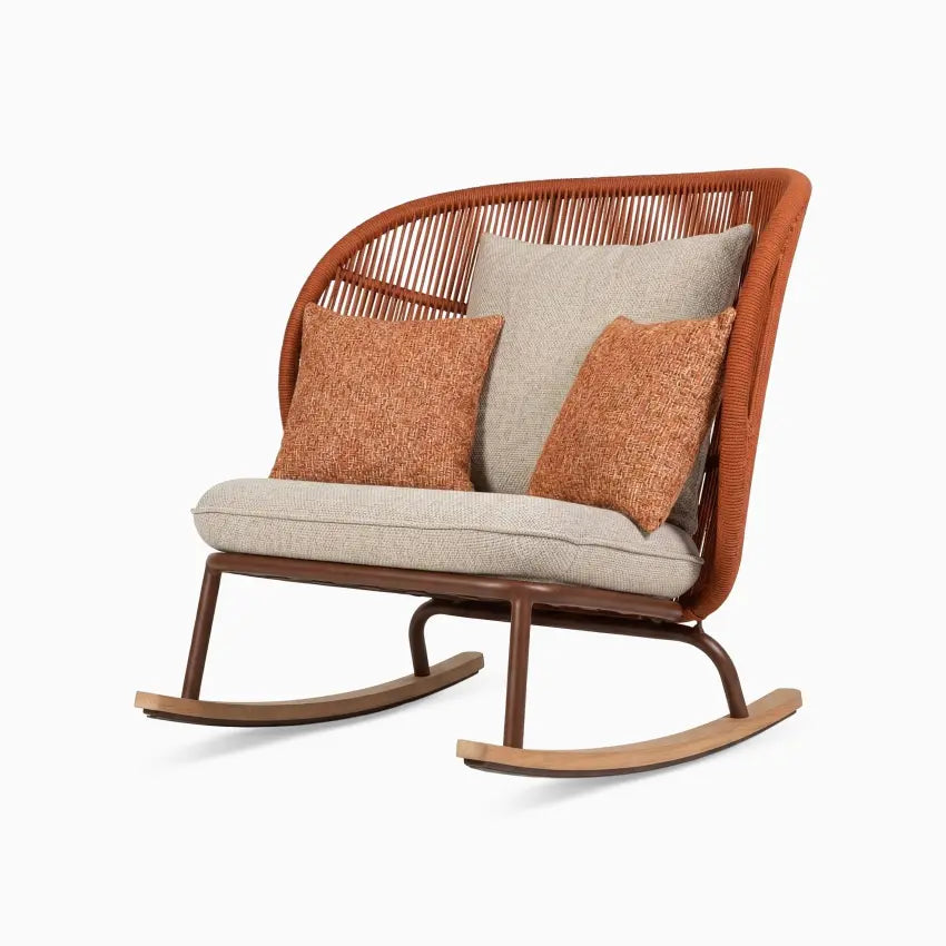 Vincent Sheppard KODO Schaukelstuhl in Rust mit Polypropylenseil und Aluminiumrahmen