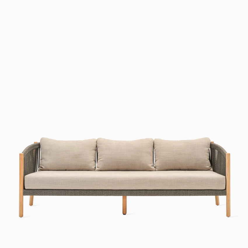 Vincent Sheppard LENTO Gartensofa 3-Sitzer in Teak Anthracite mit Almond Kissen