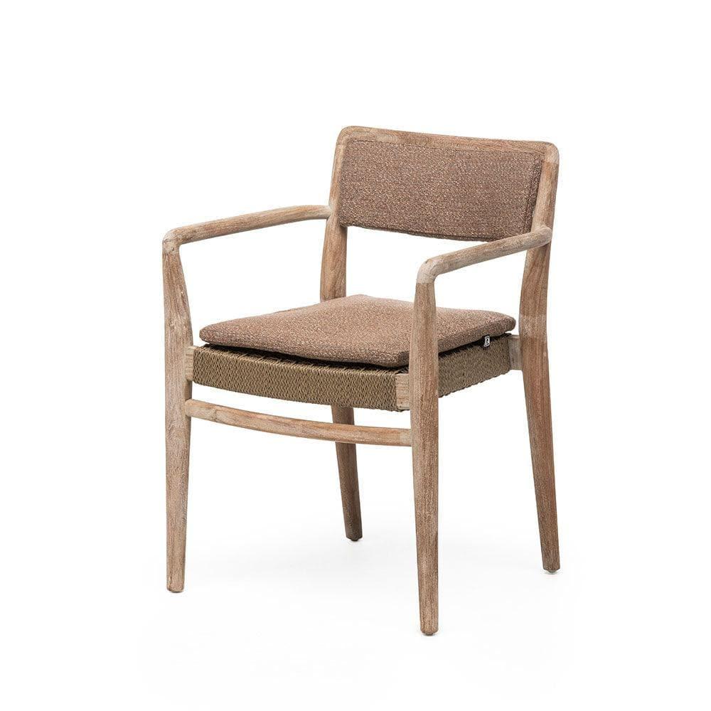 Armlehnstuhl JARED von Gommaire – eleganter Outdoor-Stuhl mit massiver Teakholzstruktur, ideal für Terrasse, Garten oder stilvolle Dining-Bereiche im Freien