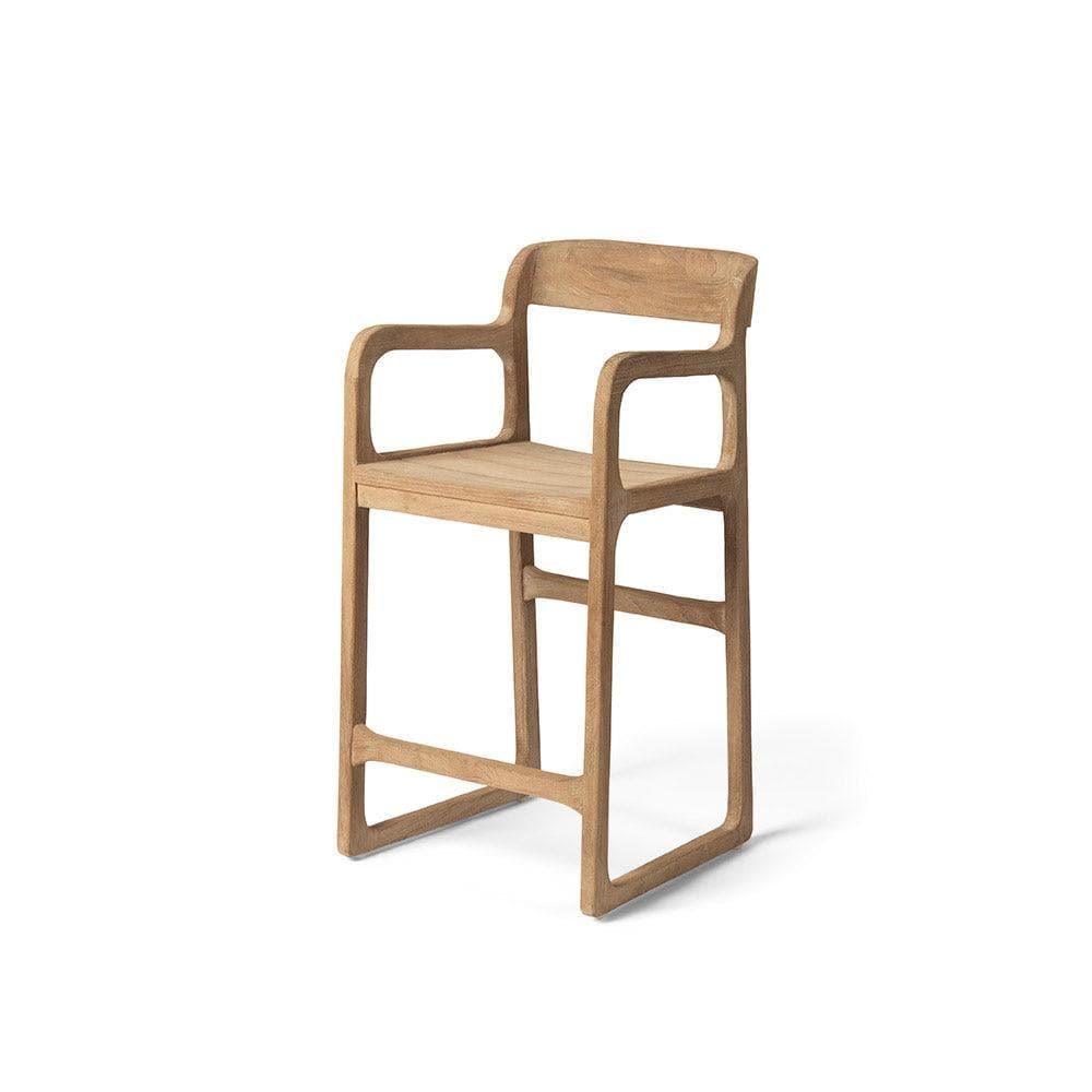 Barstuhl SALLY von Gommaire ohne Kissen – minimalistischer Outdoor-Barstuhl aus massivem Teakholz, perfekt für Bartische auf Terrasse oder Garten