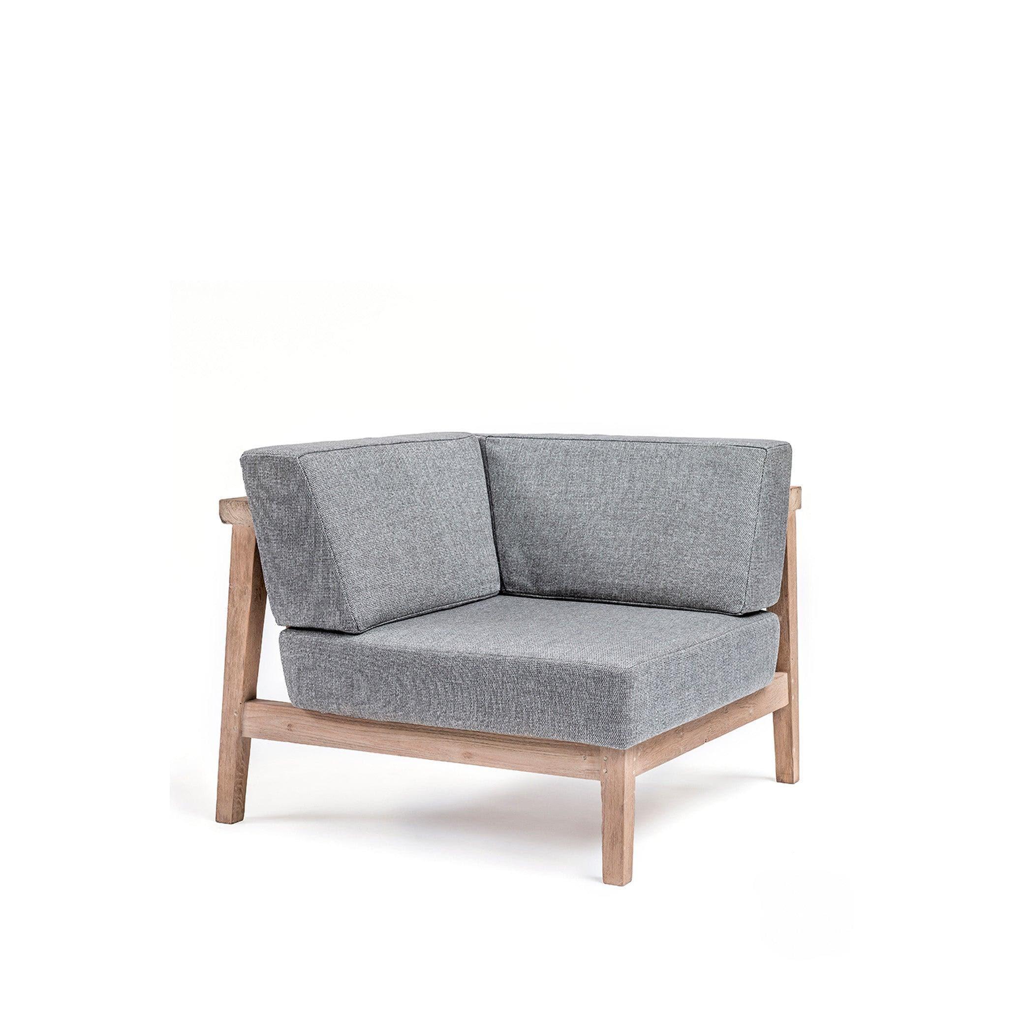 Gartensofa Eckelement COPENHAGUE von Gommaire – modulares Loungesofa-Element aus Teakholz mit wetterfestem Polster, ideal für flexible Outdoor-Sitzgruppen