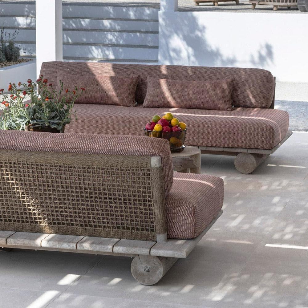 EDGE Gartensofa von Gommaire mit Rückenkissen in Gartenlounge – hochwertige Outdoor-Sitzgruppe mit Teakrahmen und wetterfesten Stoffen