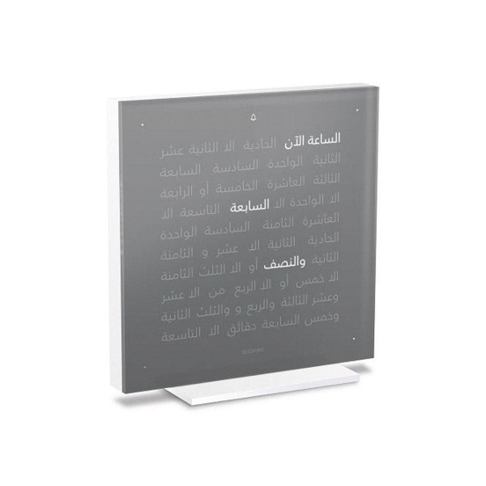 Ru’ya janibiyya lisa’at QLOCKTWO EARTH 13.5 Early Grey Tea – saa’at maktab faakhira bi-lawn shay ramadi wa-‘ard waqt tipografi