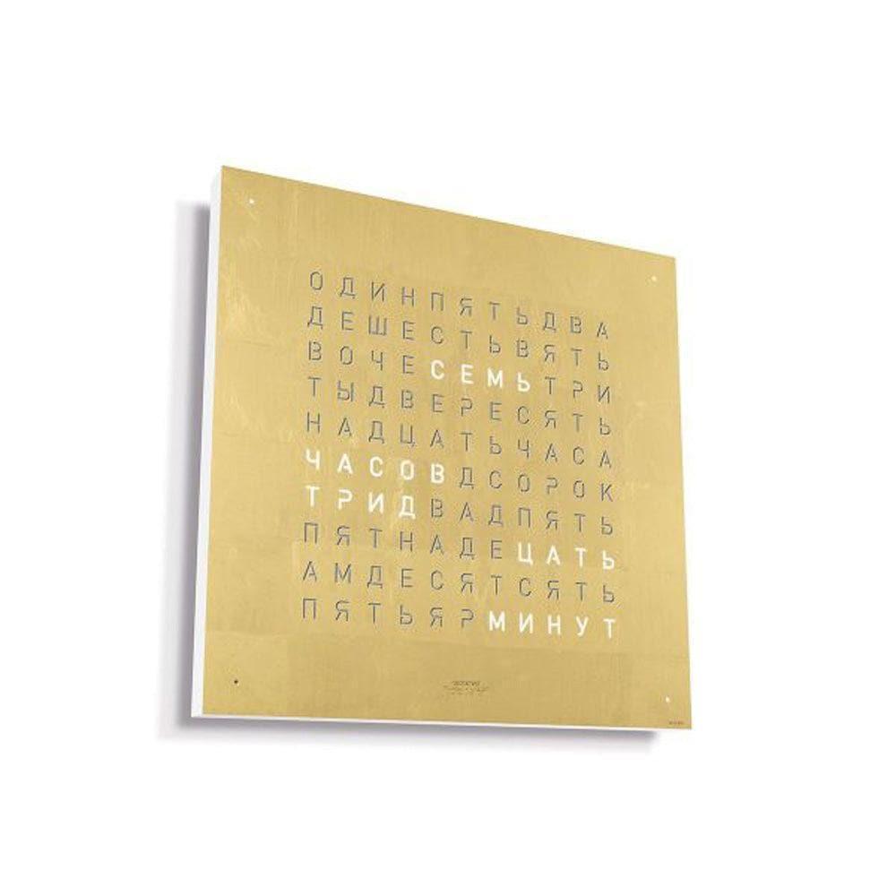 QLOCKTWO EARTH 45 Gold – боковой вид с белым корпусом и позолоченной передней панелью