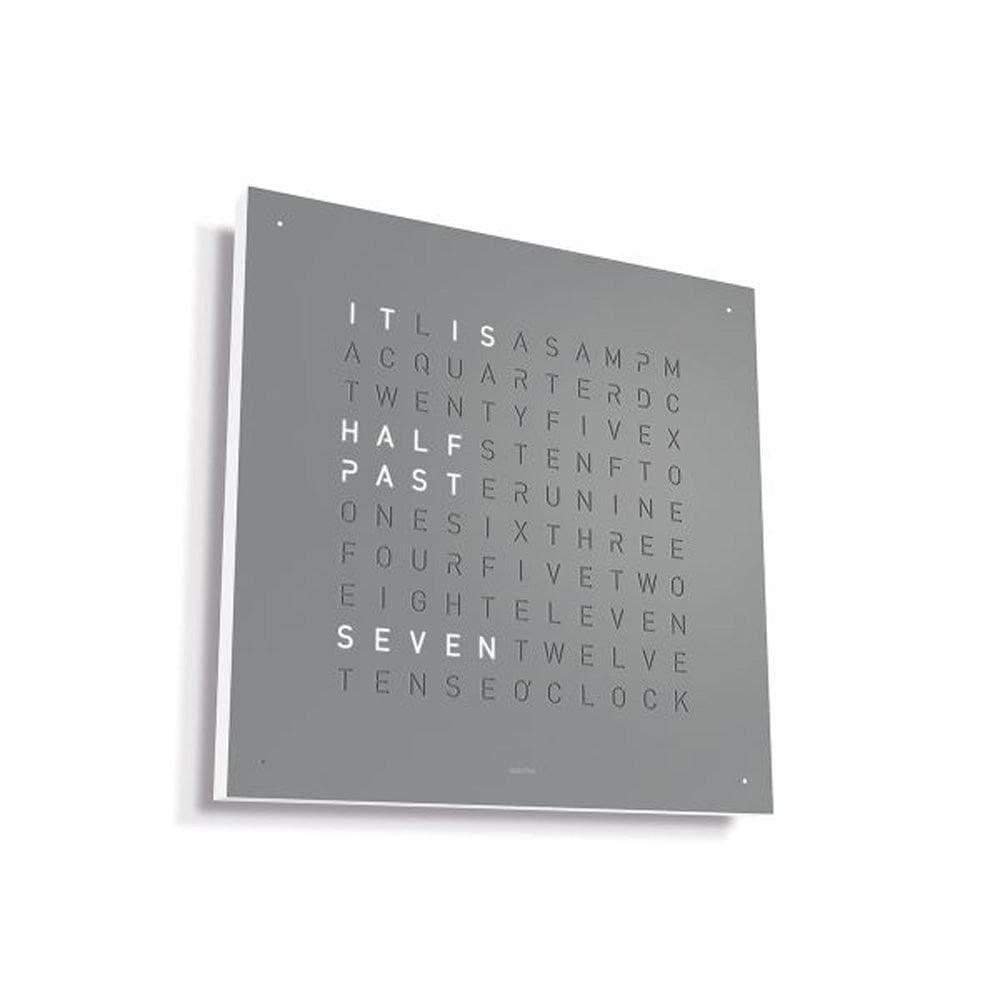 QLOCKTWO EARTH 45 Grey Pepper – side view with white frame and grey pepper steel surface